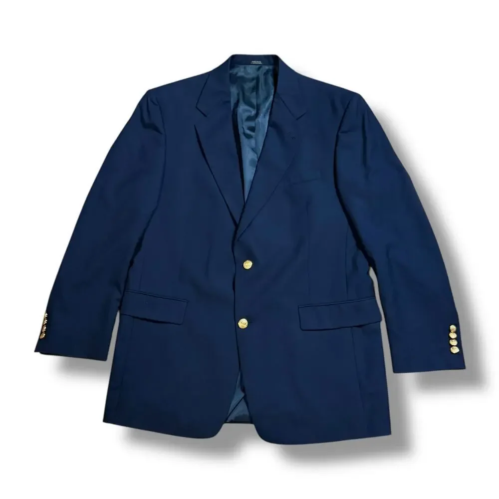 Vintage Hart Schaffner Marx Blazer Mens Navy Gold Button Custom Union Made 42R